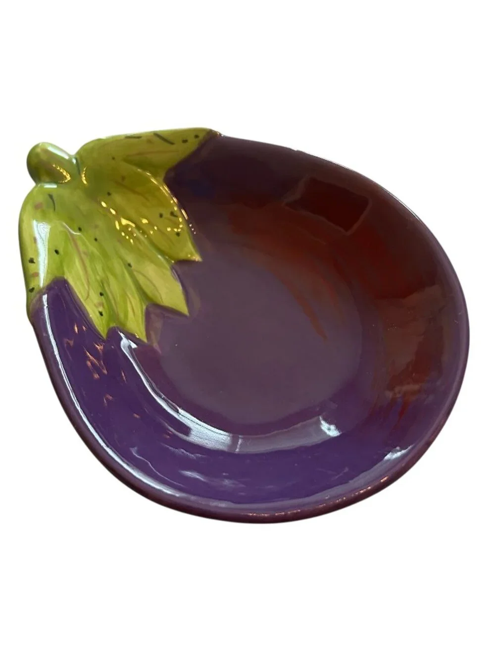 Vintage Pier 1 Ceramic Eggplant Oil Dipping Plate Charcuterie Board Nut Bowl